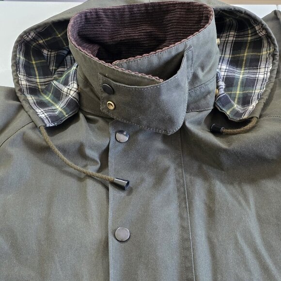 VTG Lavenir Wax Chore Coat Men 36 Military Green LS Lined Cotton Equestrian Hood - Picture 9 of 16